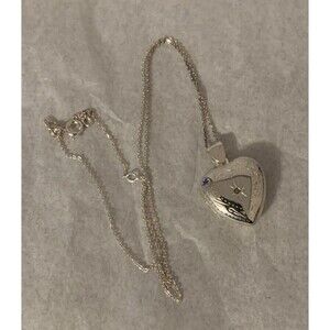 925 Solid Sterling Silver Diamond Puffy Heart Photo Locket Pendant Necklace 18”